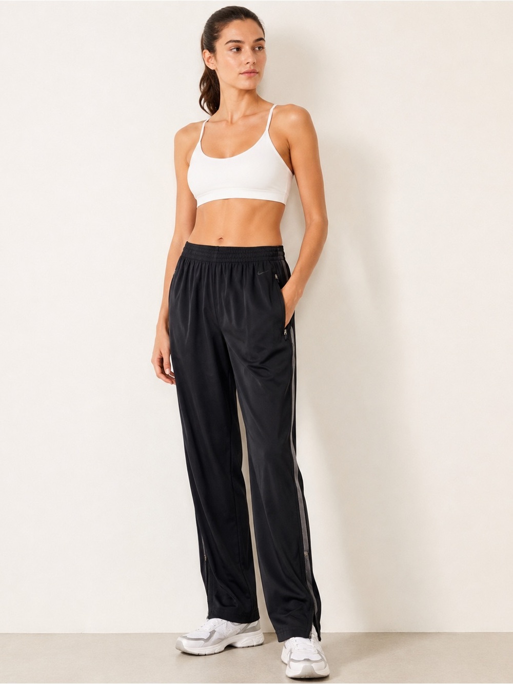 Nike Fit Black Track Pants Mesh Side Panels Zip Hem Athletic Size L
